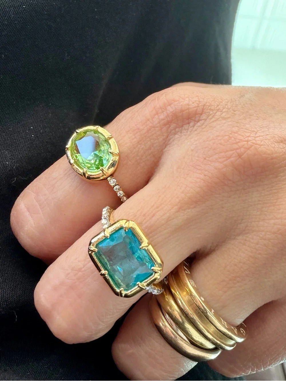 New Vintage-Inspired Oval Green Gemstone Eternity Ring Size 7